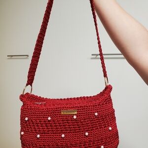 Women Dark Red Handmade Woven Shoulder  Bag